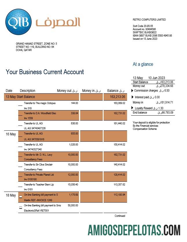 Modelo Realista Qatar Islamic Bank Business Statement Word e PDF